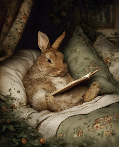 Sleepy rabbit reading cozy - sleepy,